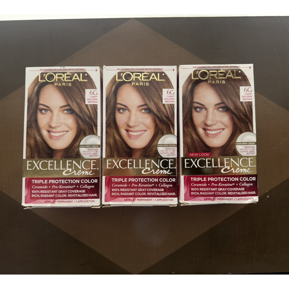3 boxes L’Oréal Excellence Creme 6G Light Golden Brown Permanent Hair Color